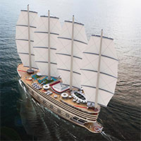 Concept siêu thuyền buồm khổng lồ chứa cả bể bơi, sân bóng