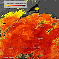Ảnh vệ tinh cho thấy, nhiệt độ tại vòng cực Bắc nóng tới 48 độ C