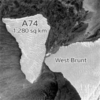 Tảng băng trôi rộng 1.280km2 va vào bờ biển châu Nam Cực