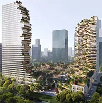 Tòa nhà chọc trời đôi trông như sụp đổ một phần ở Trung Quốc