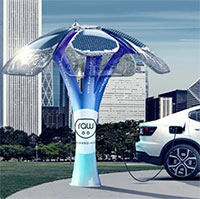 Cây kim loại tán rộng 7m giúp sạc xe điện