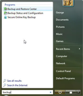 Backup dữ liệu trong Windows Vista