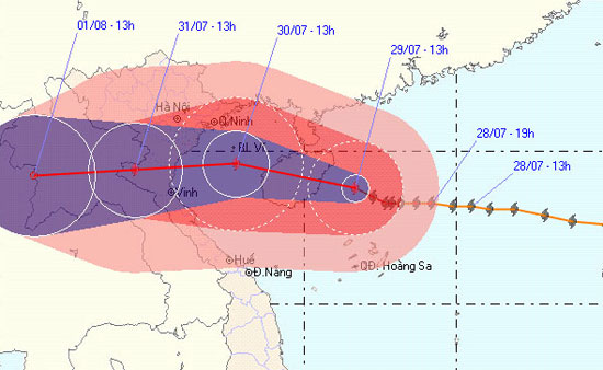 Vị trí và cường độ của cơ bão số 3