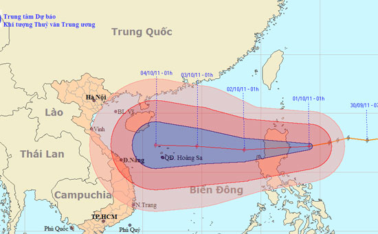 Bão Nalgae mạnh cấp 14 hướng vào biển Đông