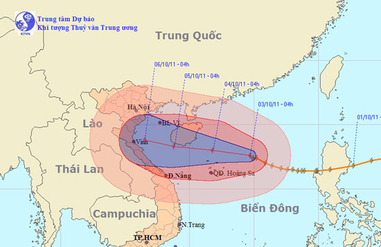 Bão Nalgae hướng thẳng đến Bắc Trung Bộ