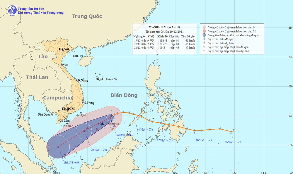 Bão Washi hướng đến quần đảo Trường Sa