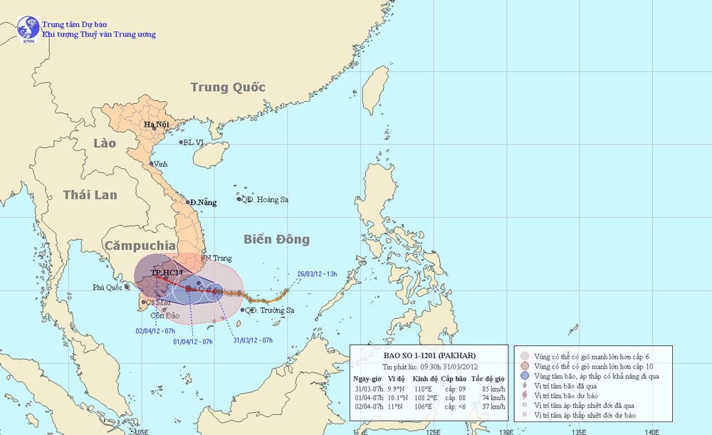 Tâm bão số 1 ở cách đảo Phú Quý khoảng 130km