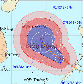 Bão Bopha chỉ còn cách Trường Sa khoảng 300km