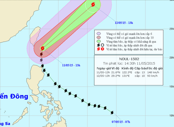Bão Noul không vào biển Đông