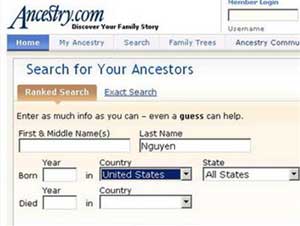 Tìm kiếm người thân trên Wesite dân số Anh - Mỹ