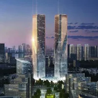 Tòa tháp đôi thay đổi màu sắc tại Trung Quốc