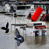 Mưa lớn liên tục, nhiều tầng trệt ở Paris biến mất