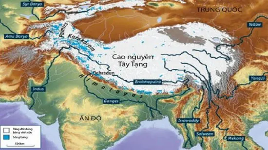 Bản đồ "cực thứ ba" của Trái đất cùng những dãy núi và các con sông lớn liên quan