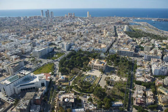 Ảnh chụp từ trên cao cung điện hoàng gia Tripoli, nơi ở trước đây của quốc vương Lybia, còn hiện tại nó là một thư viện công cộng.