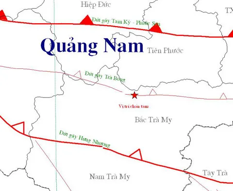 Bản đồ tâm chấn trận động đất sáng 3/9
