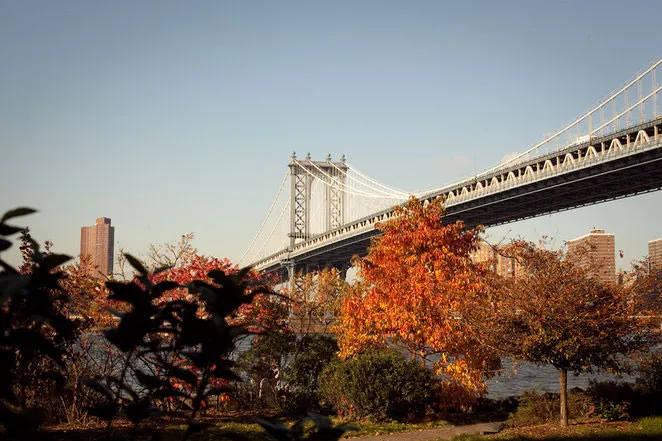 Sắc đỏ đang tô điểm cho cây cầu Brooklyn ở con đường phía Nam.