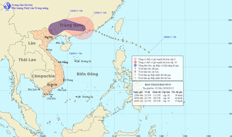 Ảnh đường đi và vị trí của cơn bão Usagi