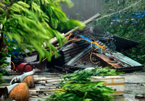 Một căn nhà lá bị sập hoàn toàn.