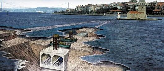 Hình vẽ mô phỏng vị trí và thiết kế của đường hầm Marmaray