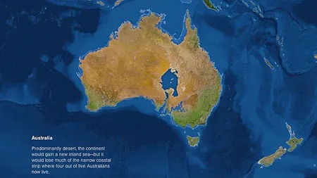 Theo những bản đồ này, mực nước biển dâng cao sẽ nuốt chửng 5 thành phố lớn của Australia, gồm Sydney, Melbourne, Adelaide, Darwin và Perth.
