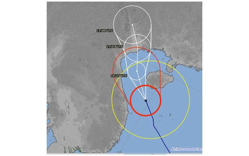 Đường đi của bão Haiyan theo dự báo của Nhật Bản