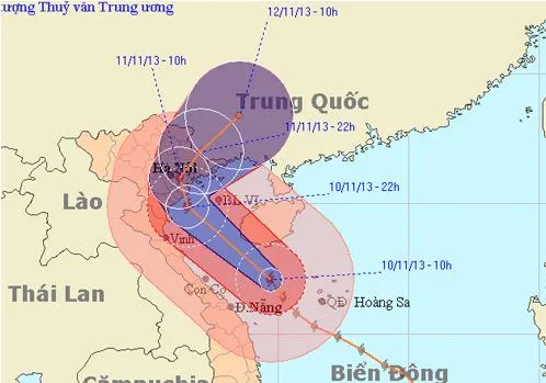 Đường đi của bão Haiyan theo dự báo của Việt Nam