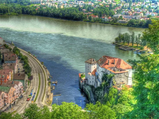 Sông Ilz, Danube và sông Inn hợp lưu tại Passau, Đức