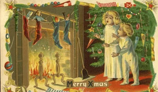 Trẻ em để sẵn đôi tất và lời ước trên lò sưởi để cầu xin ông già Noel một món quà mớ ước