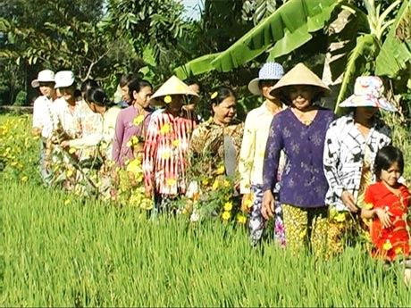 Tham quan mô hình của hội viên phụ nữ xã Tân Bình trong vụ đông xuân 2012 - 2013