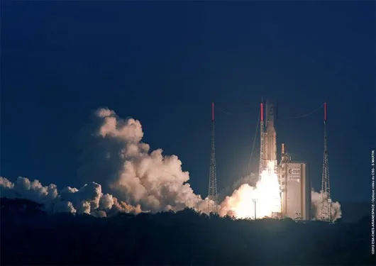 Vụ phóng tên lửa đẩy Ariane 5 tại trung tâm vũ trụ Kourou ở Guiana thuộc Pháp