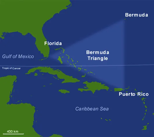 Bản đồ cho thấy vị trí tam giác Bermuda