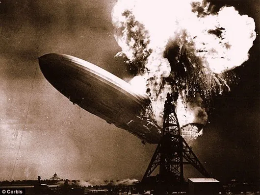 Hình ảnh thảm họa lịch sử khinh khí cầu Hindenburg bốc cháy