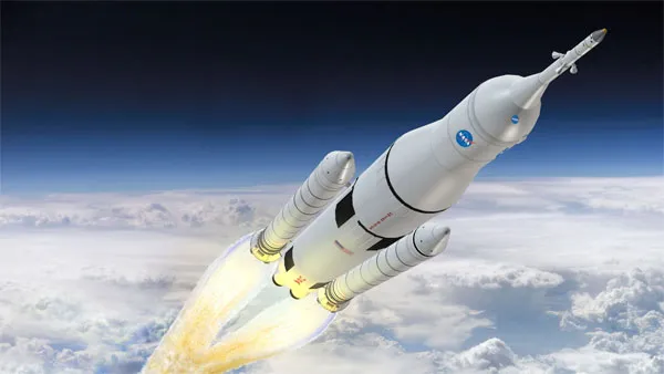 Hình ảnh mô phỏng hệ thống phóng vũ trụ của NASA - (Ảnh: Los Angeles Times)Hình ảnh mô phỏng hệ thống phóng vũ trụ của NASA