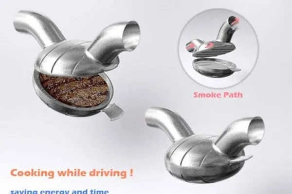Ống xả ôtô nướng thịt.