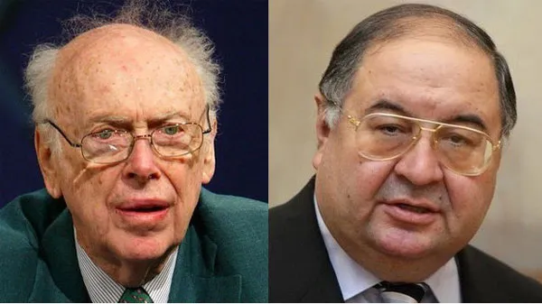 Tỉ phú Alisher Usmanov (phải) và nhà khoa học Mỹ James Watson (trái)