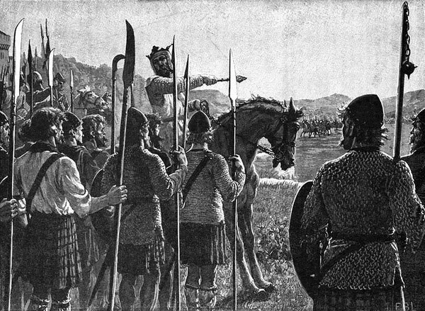 Robert the Bruce chỉ đạo quân đội trên chiến trường