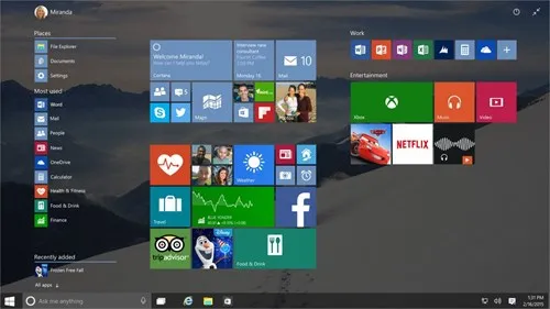 Trình đơn Start có trong hệ điều hành Windows 10