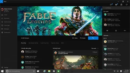 Giao diện ứng dụng Xbox có trên hệ điều hành Windows 10