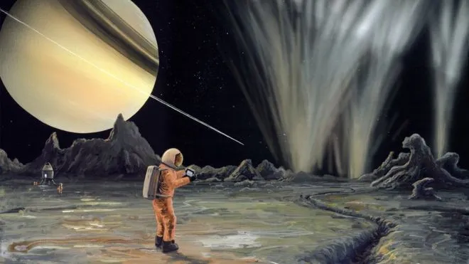 Mô phỏng luồng hơi nước trên mặt trăng Enceladus.