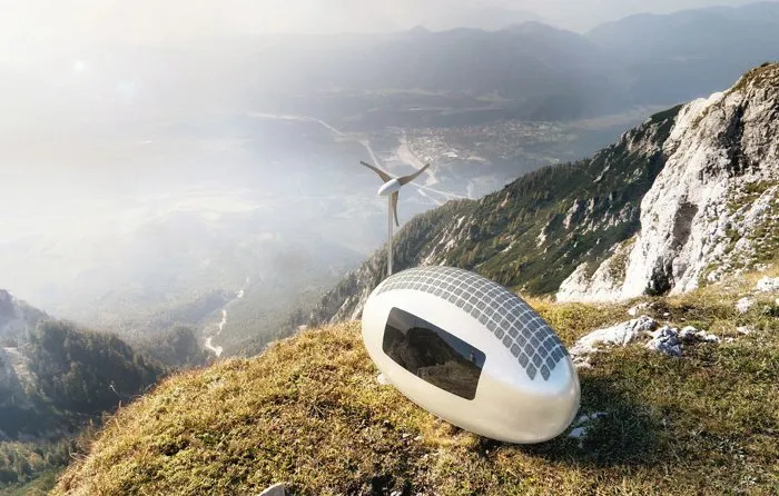 Ecocapsule có hình dáng như một quả trứng với vỏ được làm từ sợi thủy tinh.