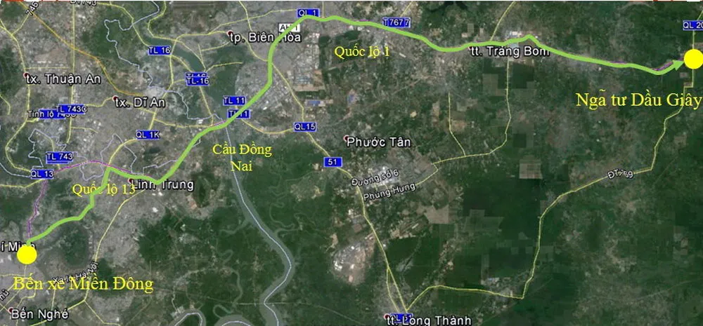 Lộ trình 2: Bến xe Miền Đông - Quốc lộ 13 - Phạm Văn Đồng - Quốc lộ 1 - Ngã tư Dầu Giây.