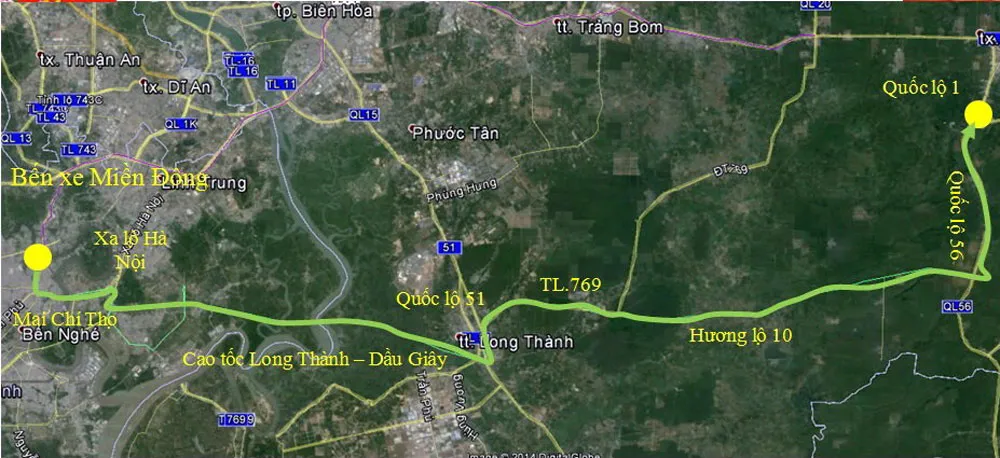 Lộ trình 4: Bến xe Miền Đông - Xa lộ Hà Nội - Cao tốc TP HCM - Long Thành - Dầu Giây - Quốc lộ 51 - Tỉnh lộ 769 - Hương lộ 10 (Cẩm Đường) - Quốc lộ 1.