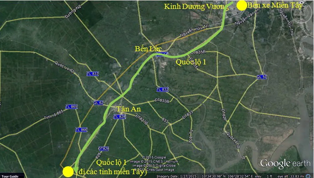 Lộ trình 2: Bến xe Miền Tây - Kinh Dương Vương - Quốc lộ 1 (các tỉnh miền Tây).