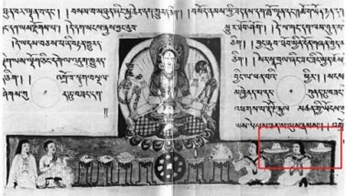 Nhiều văn bản tiếng Phạn cổ với hình ảnh UFO.