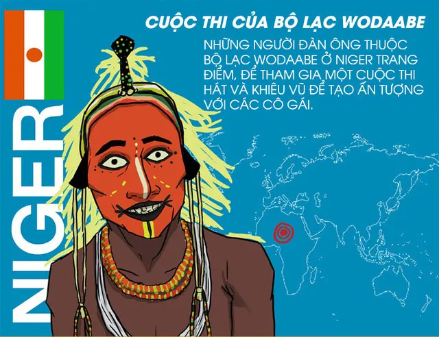 Đàn ông thuộc bộ lạc Wodaabe trang điểm, hát... để tạo ấn tượng với các cô gái.