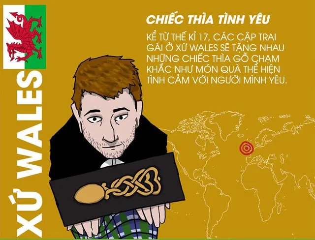 Tặng nhau chiếc thìa tình yêu là cách mà các cặp yêu nhau ở xứ Wales thể hiện tình yêu của mình.