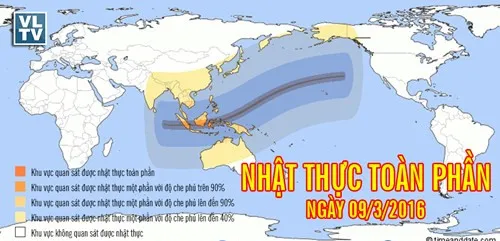 Các khu vực có thể quan sát hiện tượng nhật thực lần này.