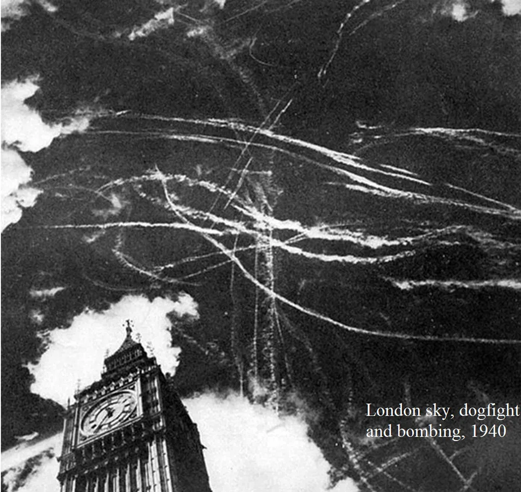 Bầu trời của London khi trận không chiến giữa Anh và Đức Messerschmitt Spitfire đang diễn ra