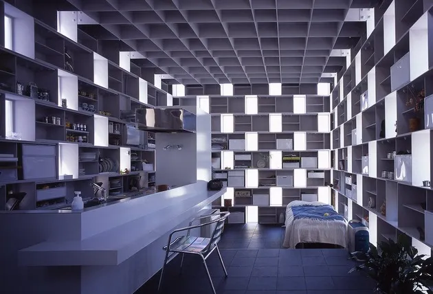 Khả năng lưu trữ đồ đạc là thách thức khó khăn nhất trong việc thiết kế một ngôi nhà có kích thước nhỏ. Bằng cách đảo ngược lại vấn đề và biến chính những hộp thép của ngôi nhà thành giá để đồ đạc, bản thiết kế đã giải quyết được thách thức trên.