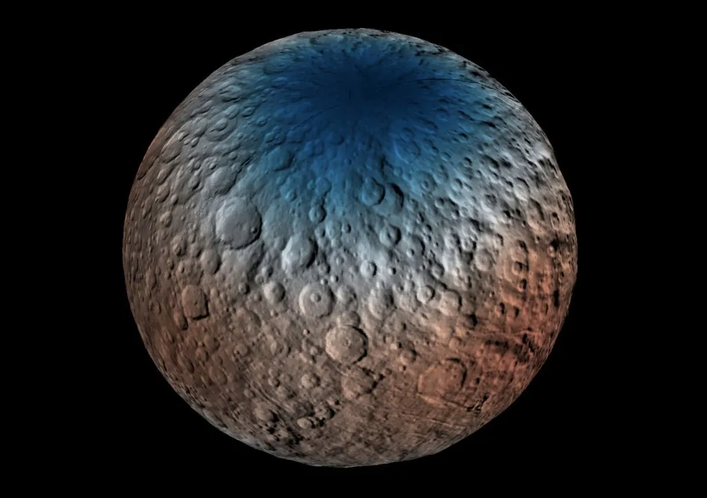 Một phần Bắc Bán Cầu hành tinh lùn Ceres được chụp bởi tia gamma và máy dò Neutron.